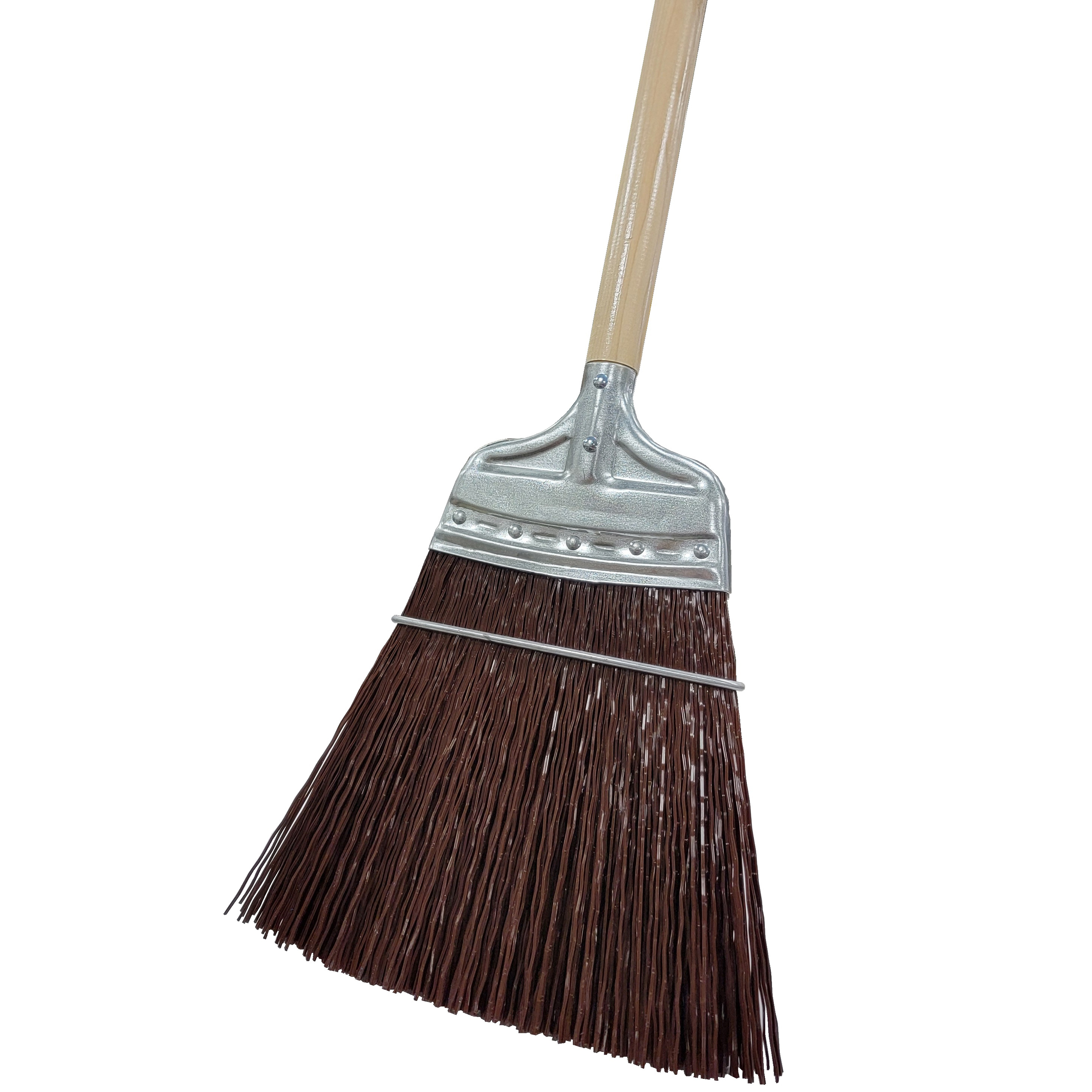 Industrial Grade Stiff Bristle Metal Cap Upright Broom Wood Handle